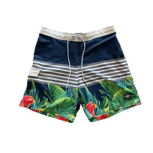 Tropical Leaf Print Swim Trunks